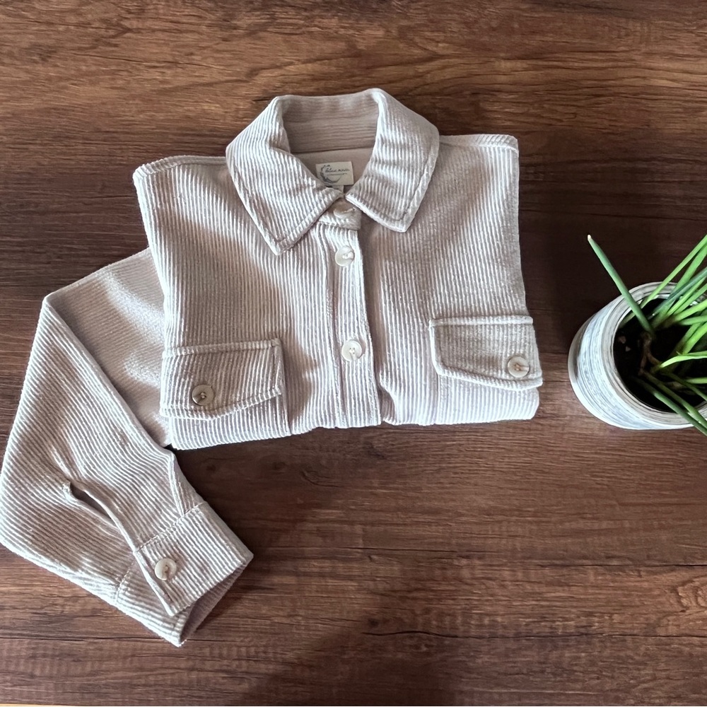 Francesca’s blue rain Cream size small cropped button up shirt/jacket